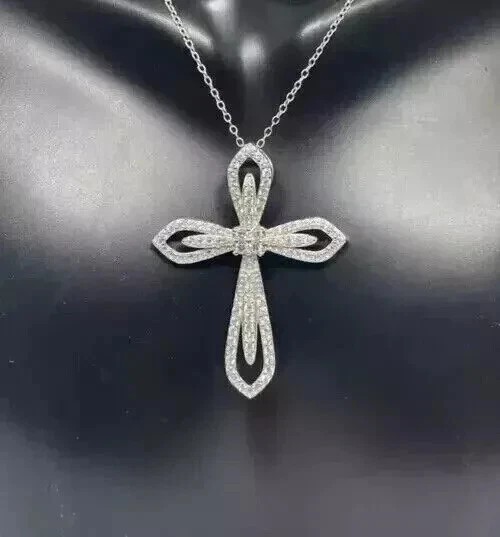 2 Ct Round Cut Simulated Diamond Women’s Cross Pendant In 14K White Gold Plated