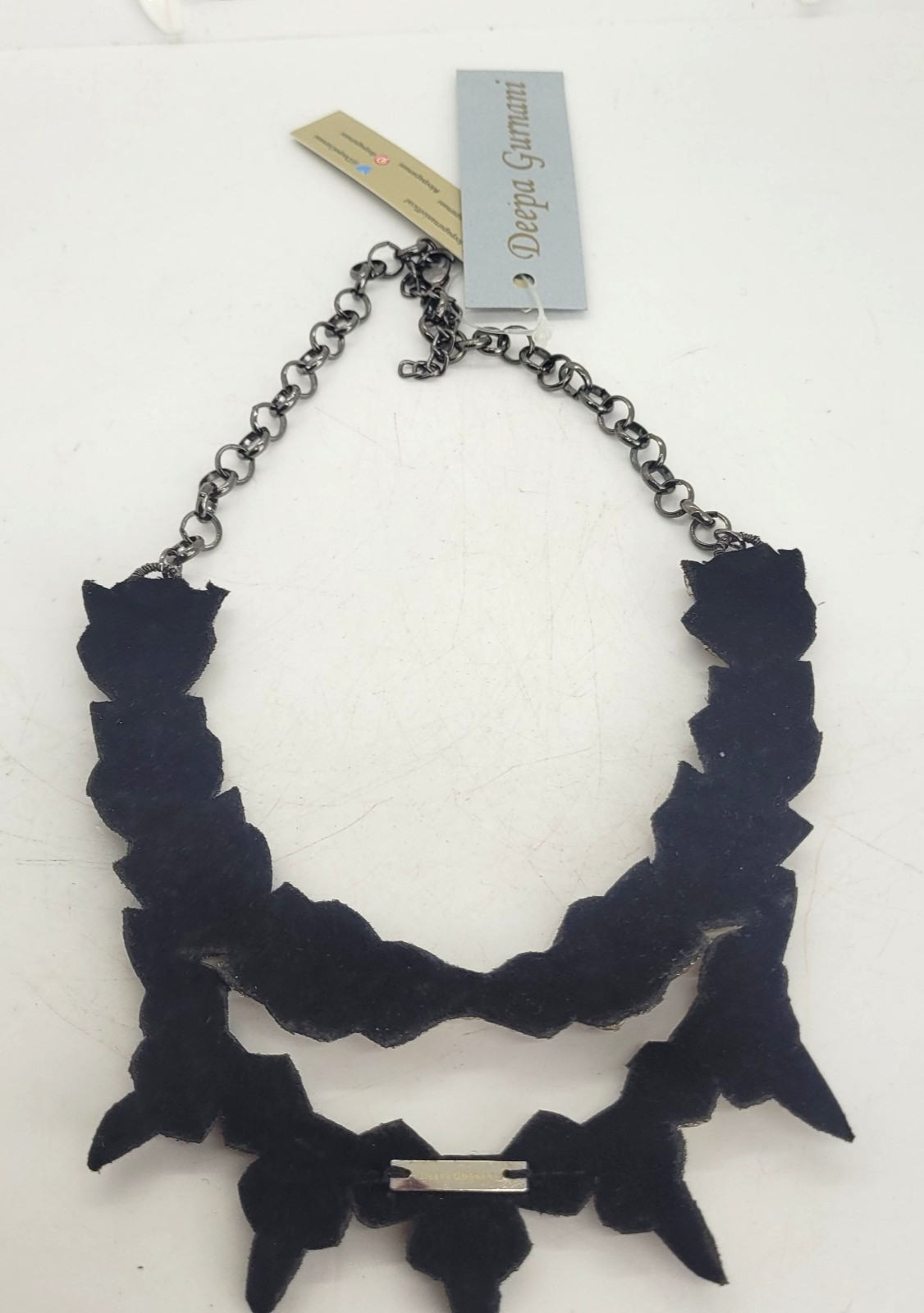 Deepa Gurnani Necklace Crystal Statement Two Tiered W/Bag