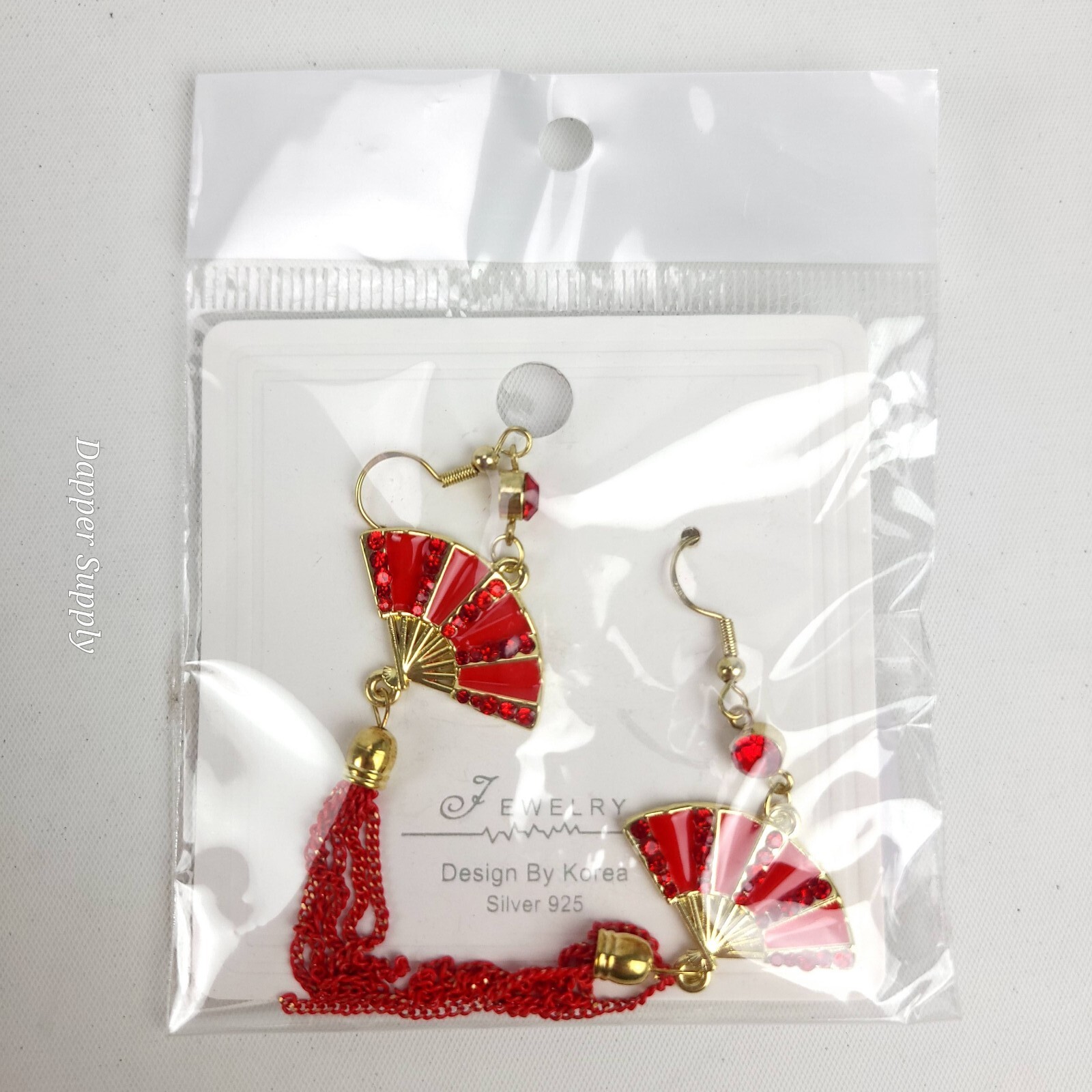 Chinese New Year Earrings Ancient Fan-shaped Red New Silver 925