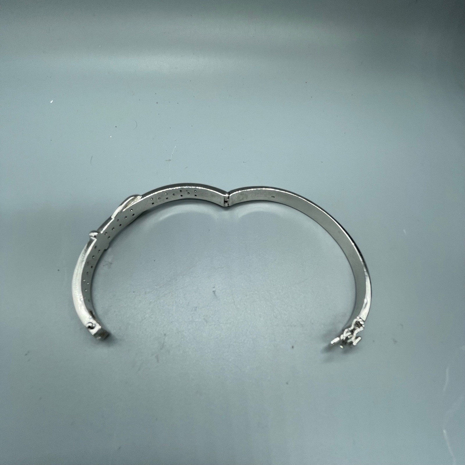 Silver Tone Pave Rhinestone Buckle Bangle Bracelet Hinged Belt Style 11a Mark