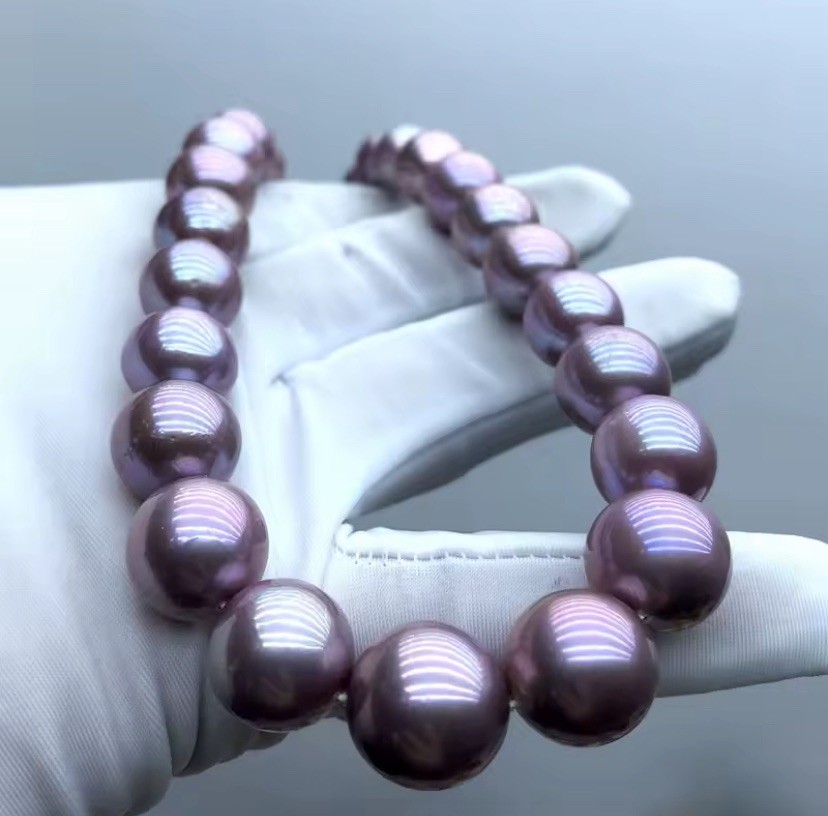 Gorgeous 12-15 mm 18” Natural Purple Pearl Necklace, High Luster, 925 SS