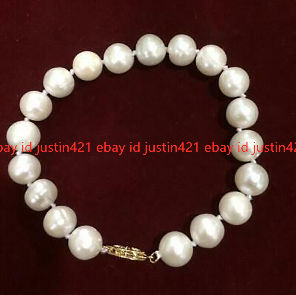 Genuine Natural 7-8mm White Freshwater Cultured Pearl Gold Clasp Bracelet 6.5-9″