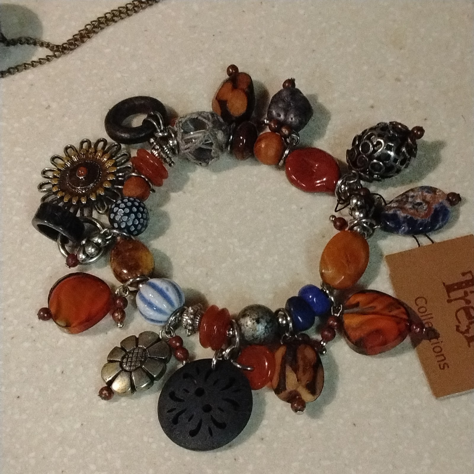 Treska Chunky Bracelet Gold Copper Mixed Metal Stretch Boho Beaded Steampunk