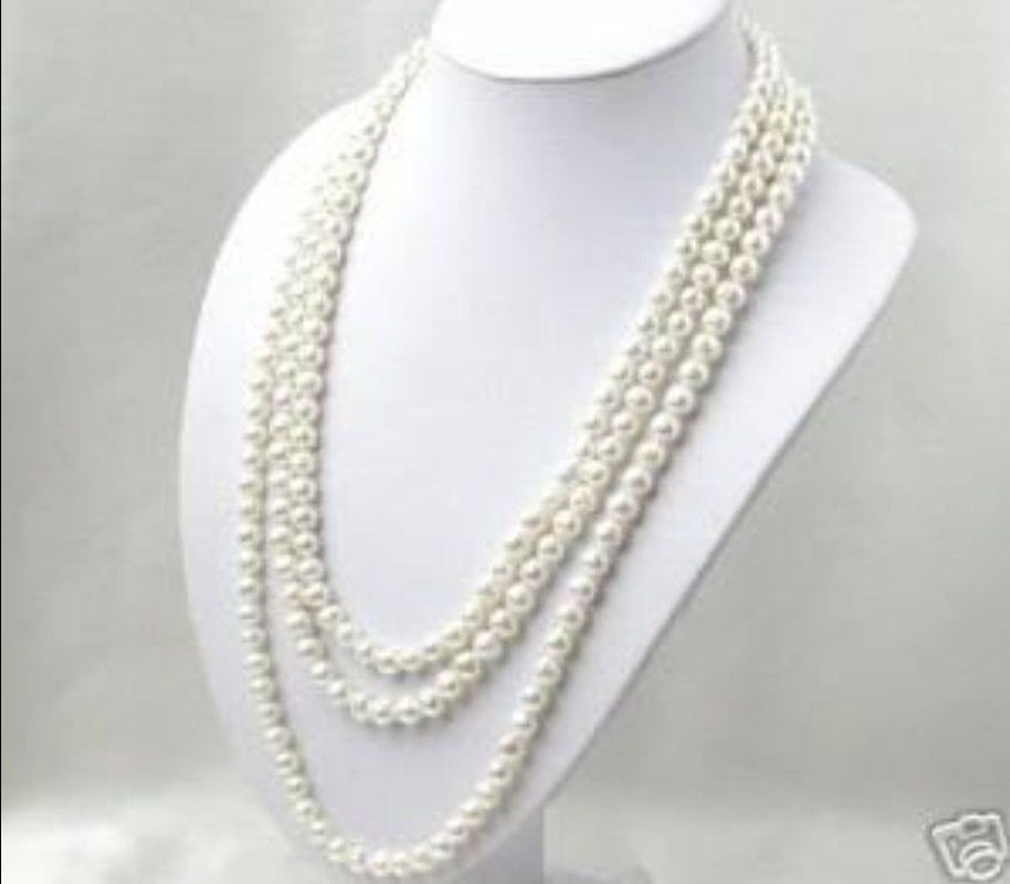 Super Long 50/100/120 inch 7-8mm White Freshwater Cultured Pearl Necklace