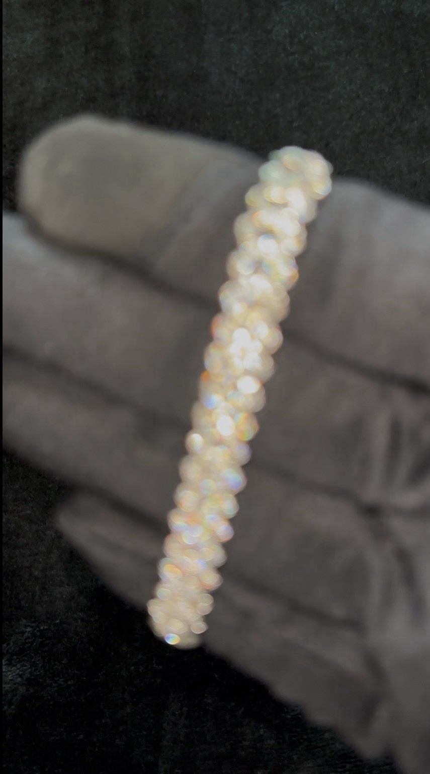 Silver Tone Cuban Link Tennis Bracelet, Round White Stones, Pave Box Clasp