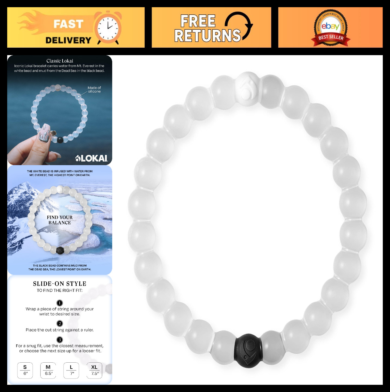 Unisex Beaded Bracelets – Clear Marble Black & White Silicone Stretch for Mindfu