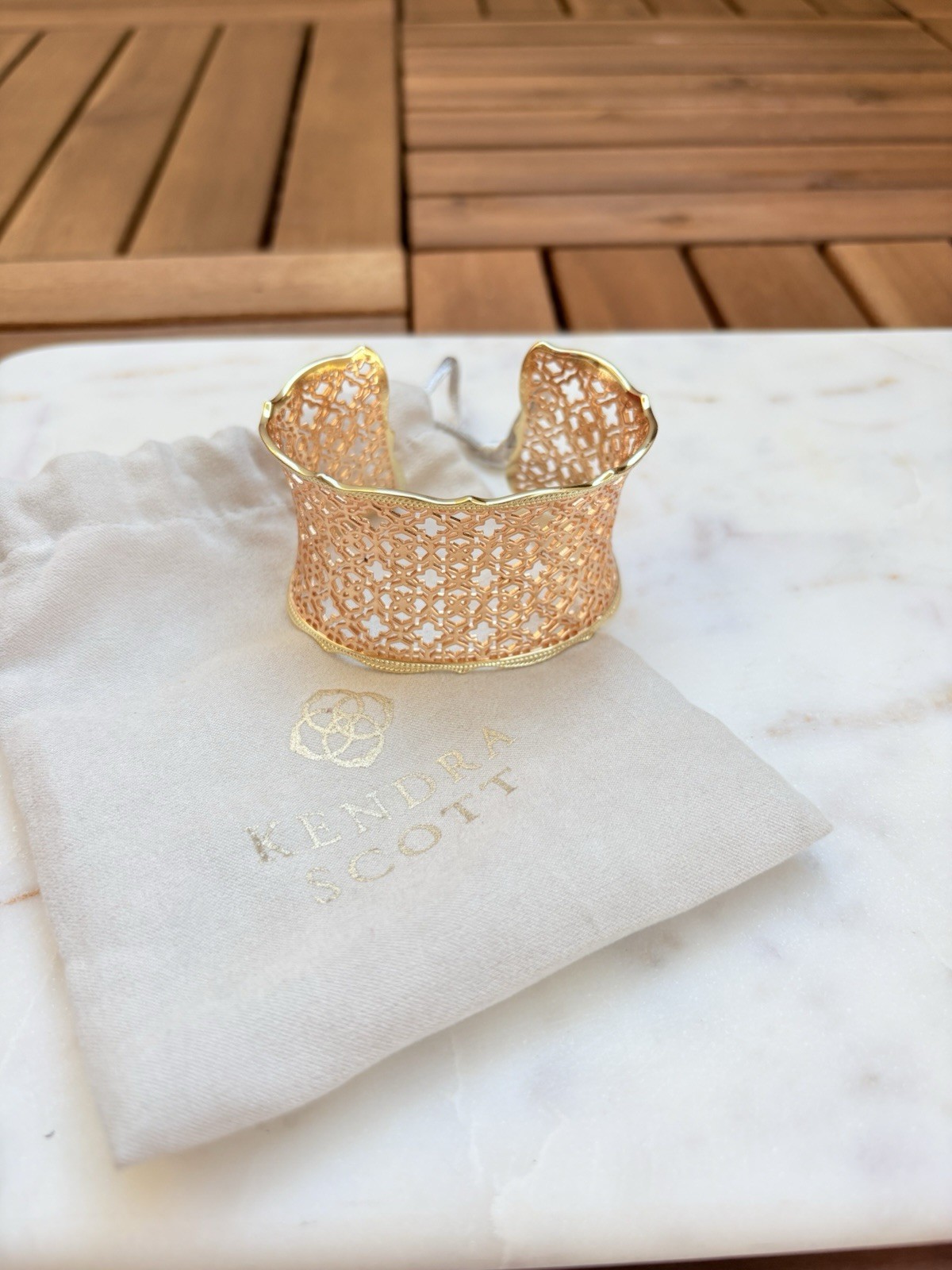 Kendra Scott Rose Gold & Gold Tone Filigree Wide Cuff Bracelet Candice Openwork