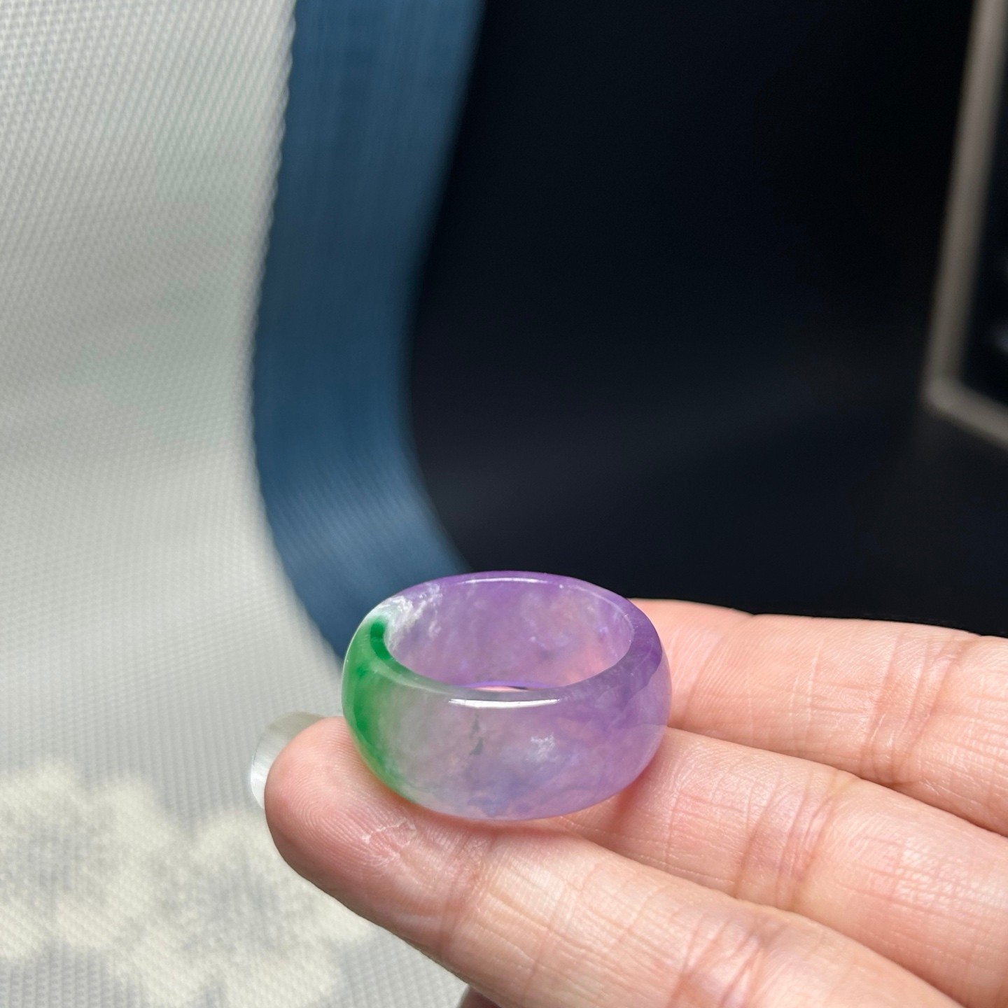 Vintage Nature Ice Lavender Burmese Jade Jadeite Women Ring size20MM