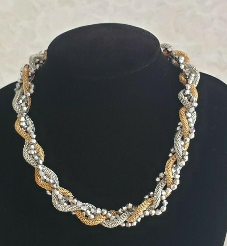 FASHION JEWELRY NECKLACE BRAIDED MULTI COLOR GOLD and SILVER TONES