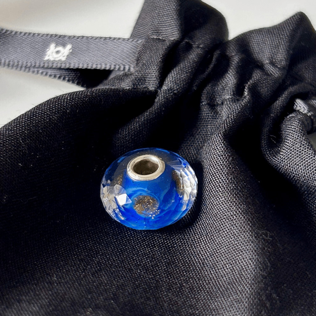 TROLLBEADS Royal Blue & Gold Glitter Event Facet Unique LAA 925S NEW in TB Pouch