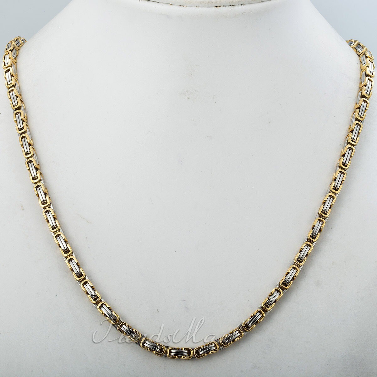 5mm wide Men Necklace Byzantine Box Chain Gold Plated Titanium steel 18-36 inch
