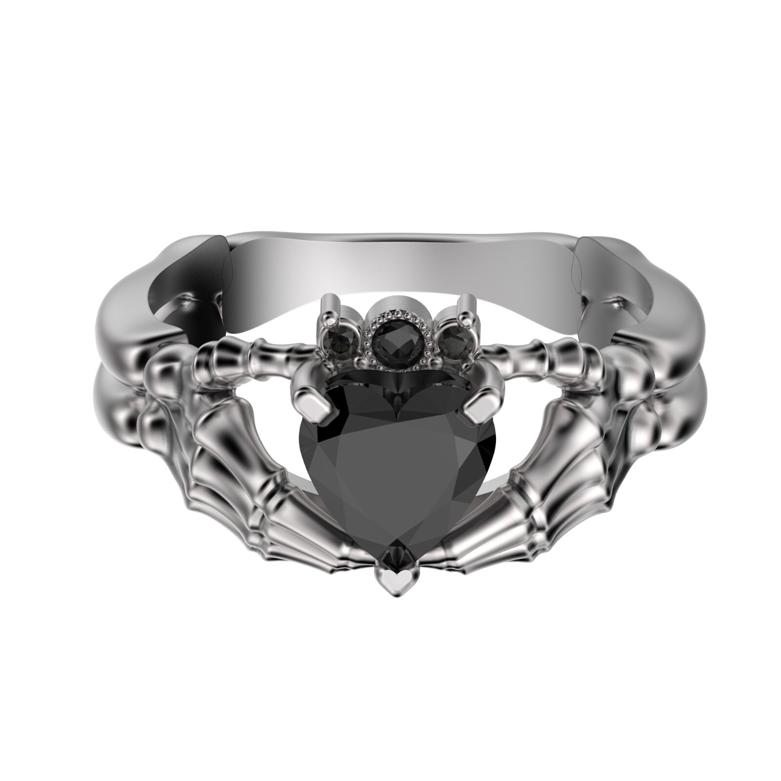 Claddagh Ring Black Heart Gem Sterling Silver Gothic Skull Engagement Ring