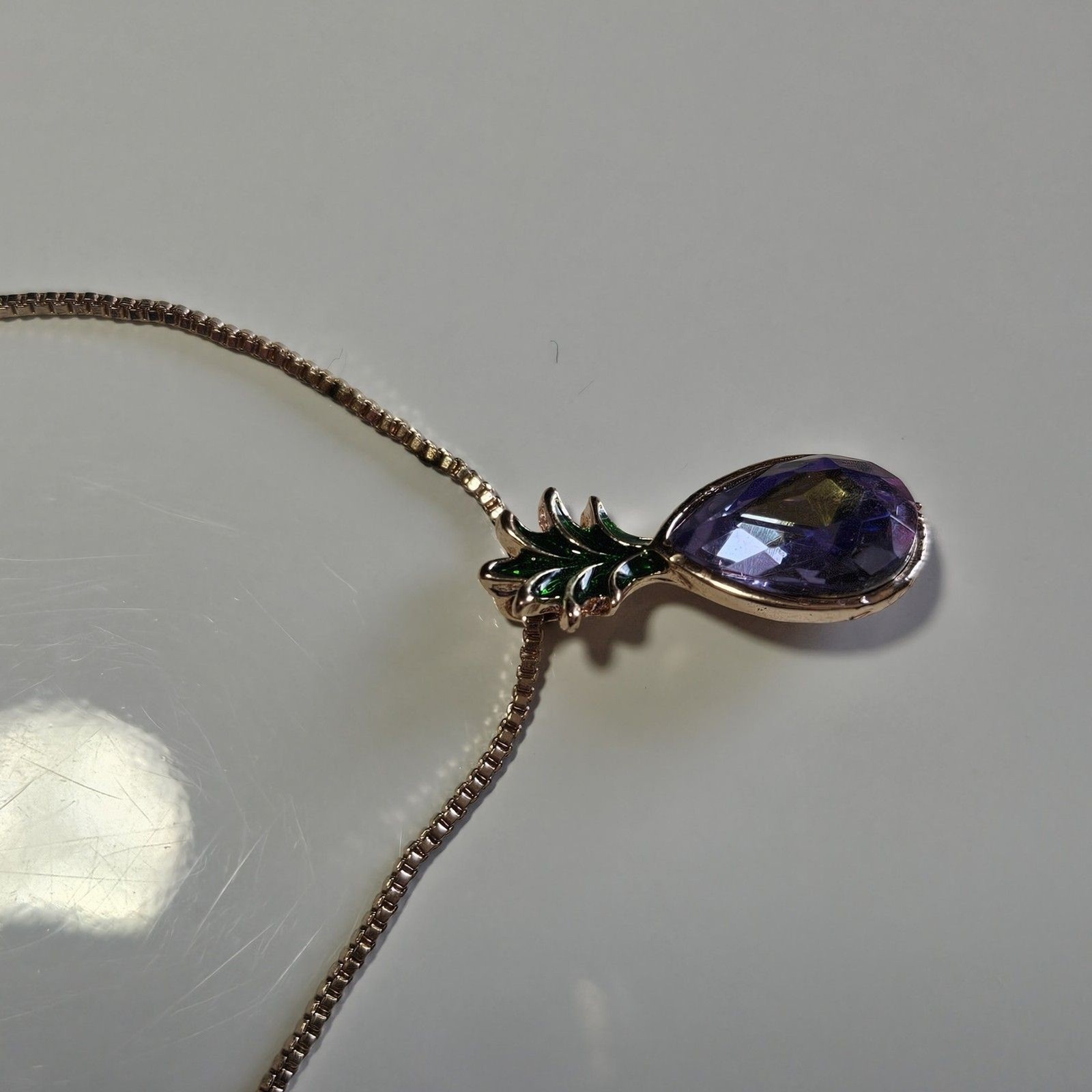 Rose Gold Tone Purple Rhinestone Pineapple Pendant Necklace 16-18″