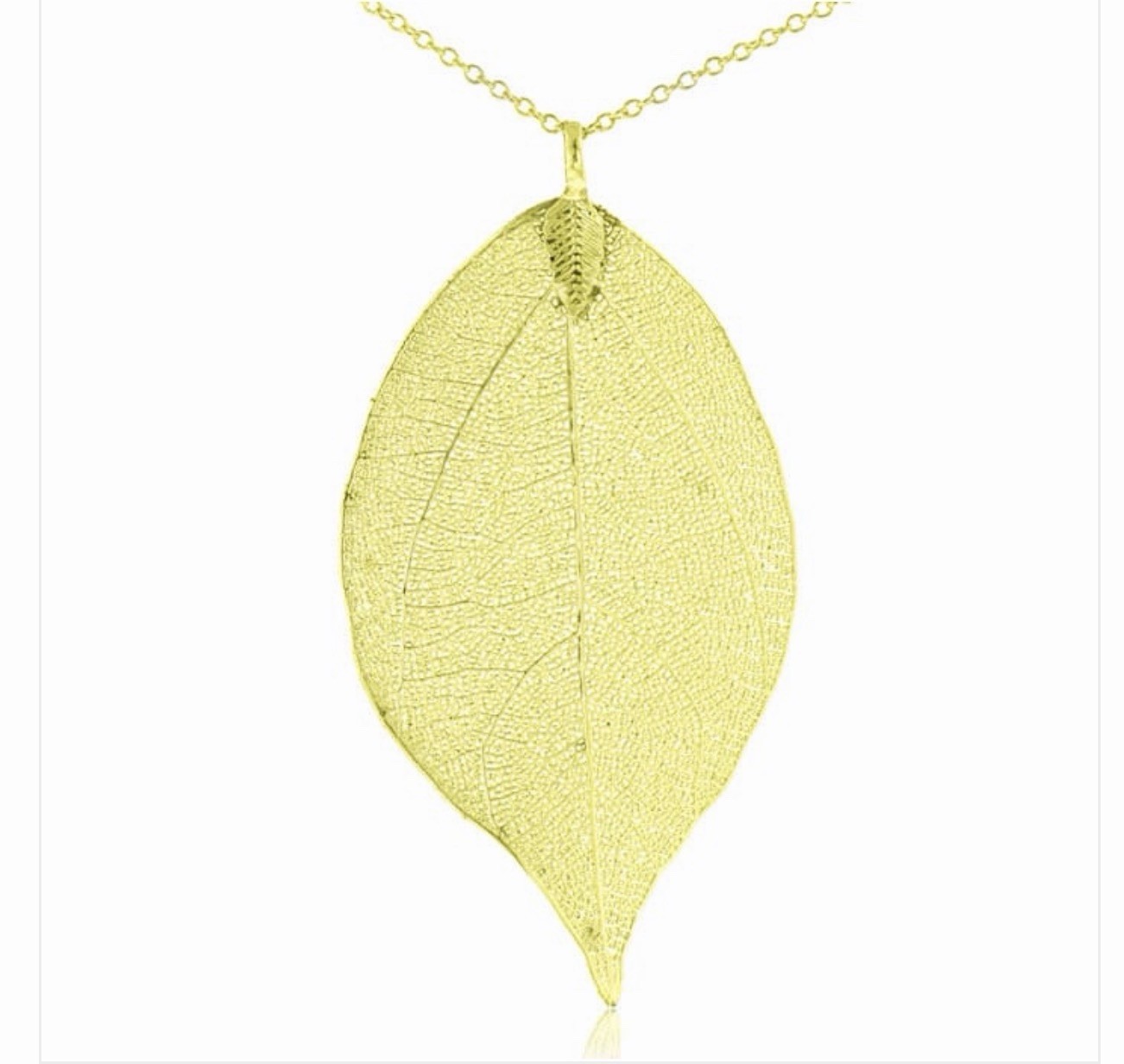 24k Gold Overlay Leaf Pendant on Long Chain NEW NEVER WORN