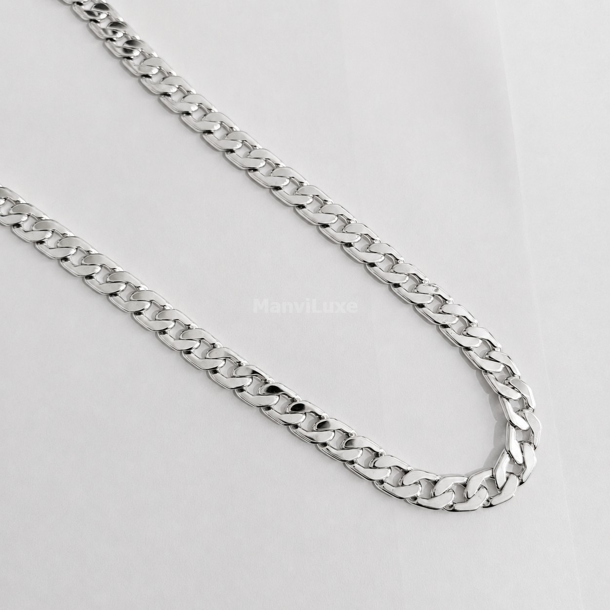 20″Premium Silver Bonded Chunky Curb Chain | High Glossy Curb Chain Necklace