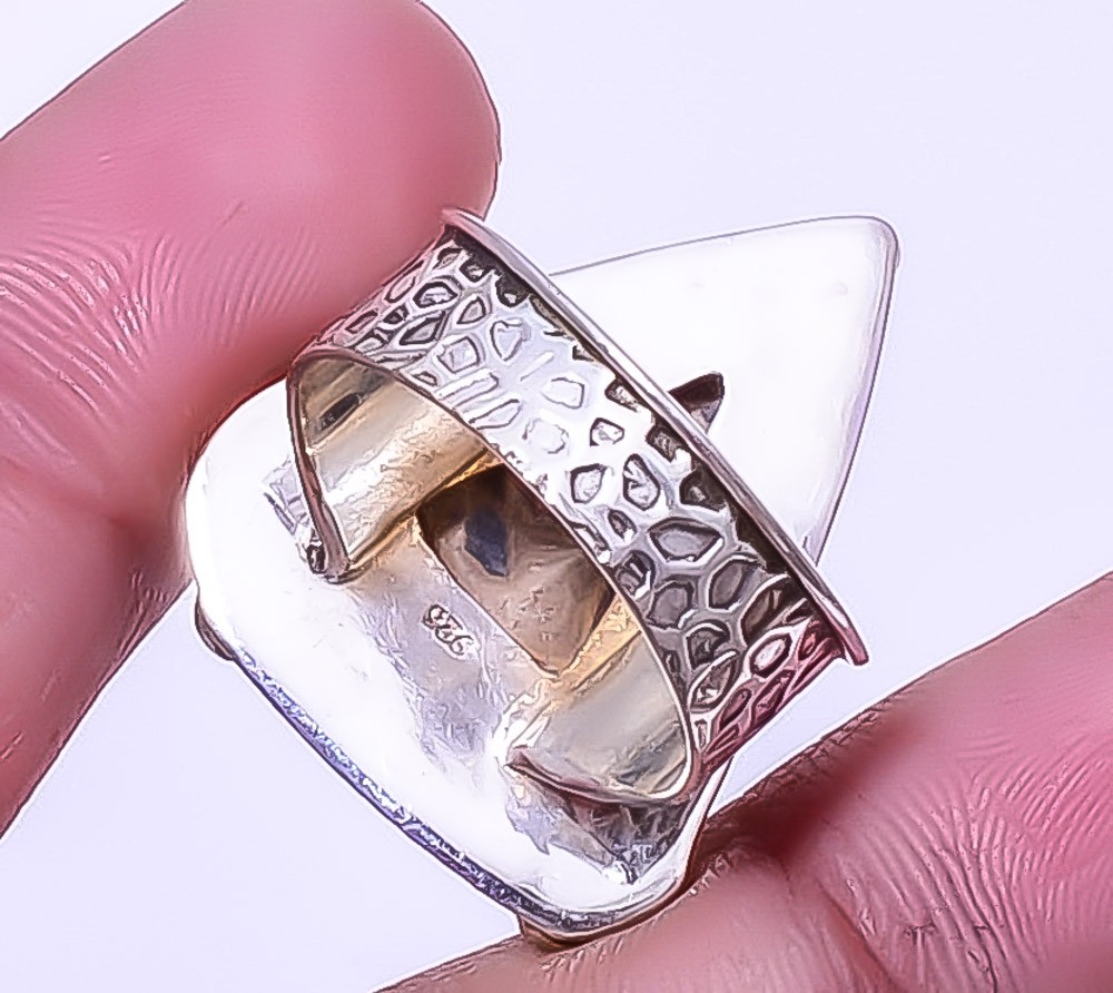 Bird Eye Jasper 925 Silver Plated Two Tone Gold Plated Ring s.9 T27