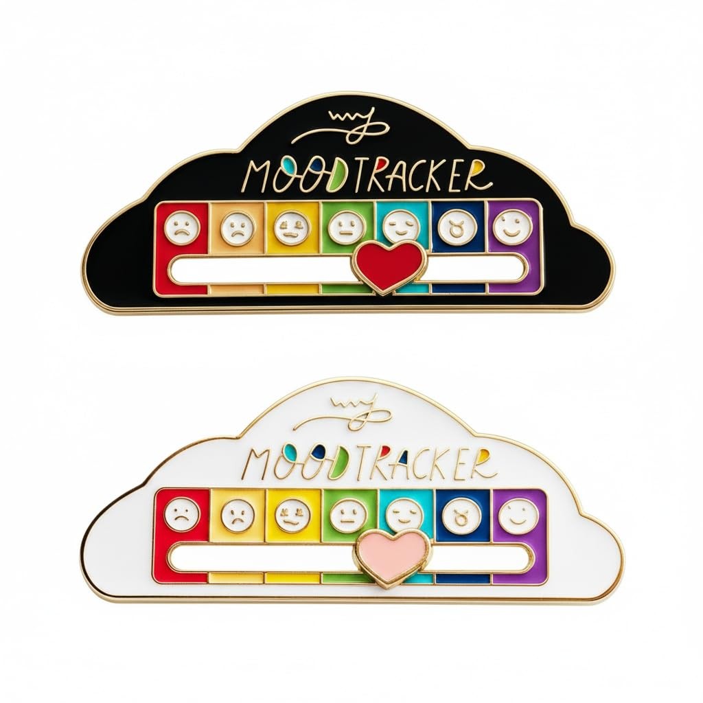 2 Pcs Social Battery Slider Pins, Cloud Shape Mood Enamel Pins Black and Whit…