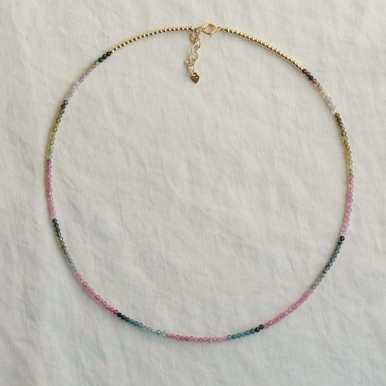 A+++ Dainty Tourmaline Faceted Round Gemstone Beads Girls & Women Necklaces 18”
