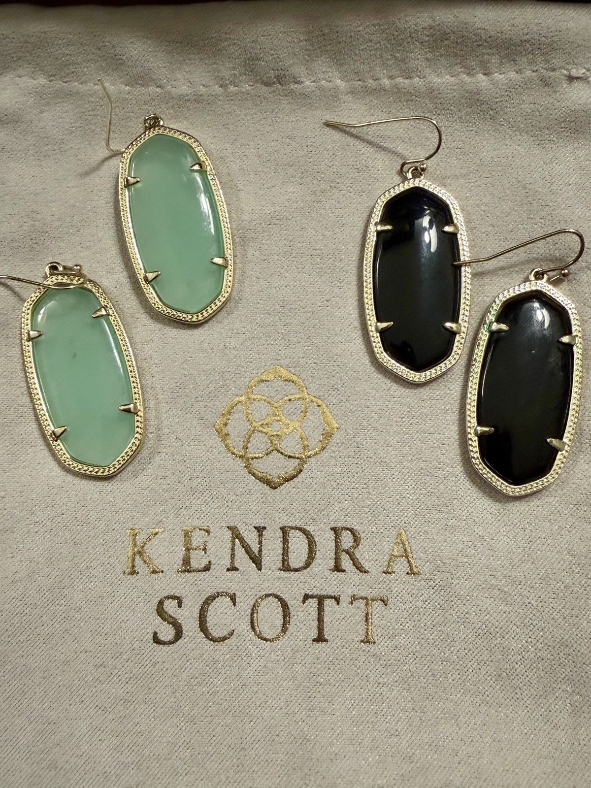 Kendra Scott Elle Drop Earrings Gold Tone – Mint Green Pair and Black Pair