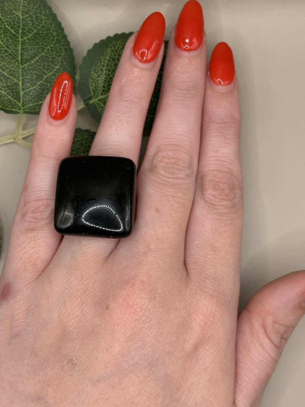 Chunky Black Statement Ring Size 8 Square Glossy Resin Acrylic