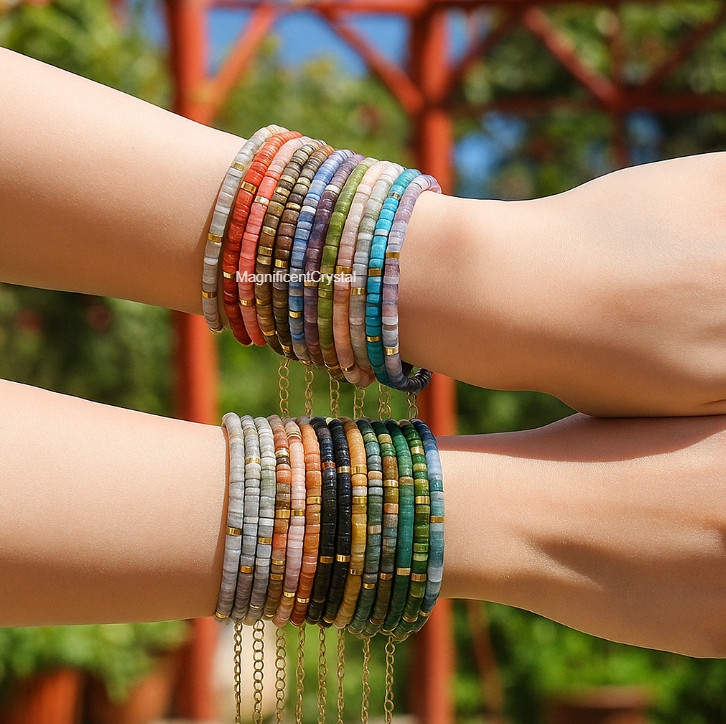 Minimalist Tube Beaded Crystal Stone Bracelet Boho Multicolor Jewelry Reiki Gift
