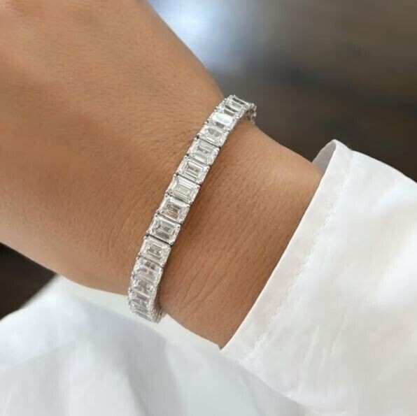 Emerald Cut Simulated Diamond Stunning Charm Bracelet In 14K White Gold Plated