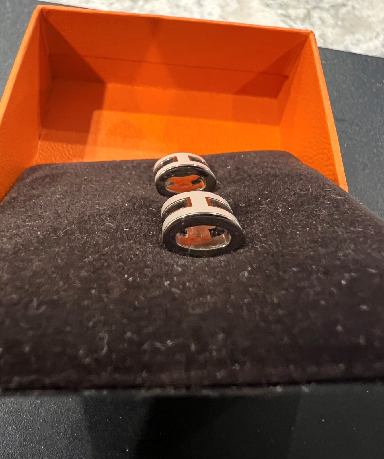 Hermes Mini Pop H Earrings Beige & Silver
