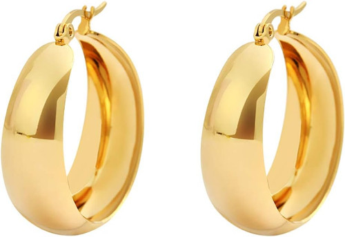 18K Gold Plated Lead-Free Hypoallergenic Wide Large Rounded Hoop Earrings with C