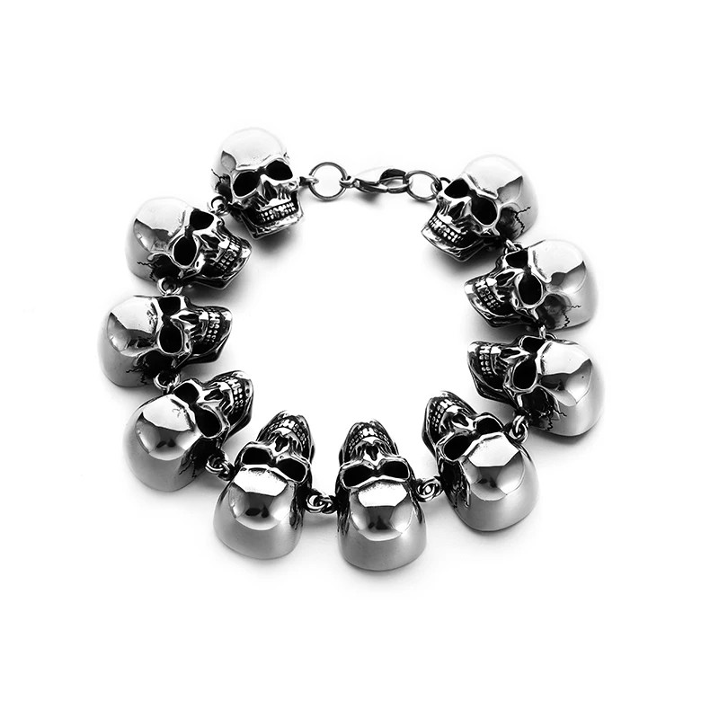 Gothic Hell Demon Ghost Head Full Skull Bracelet Men Punk Rock Halloween Jewelry