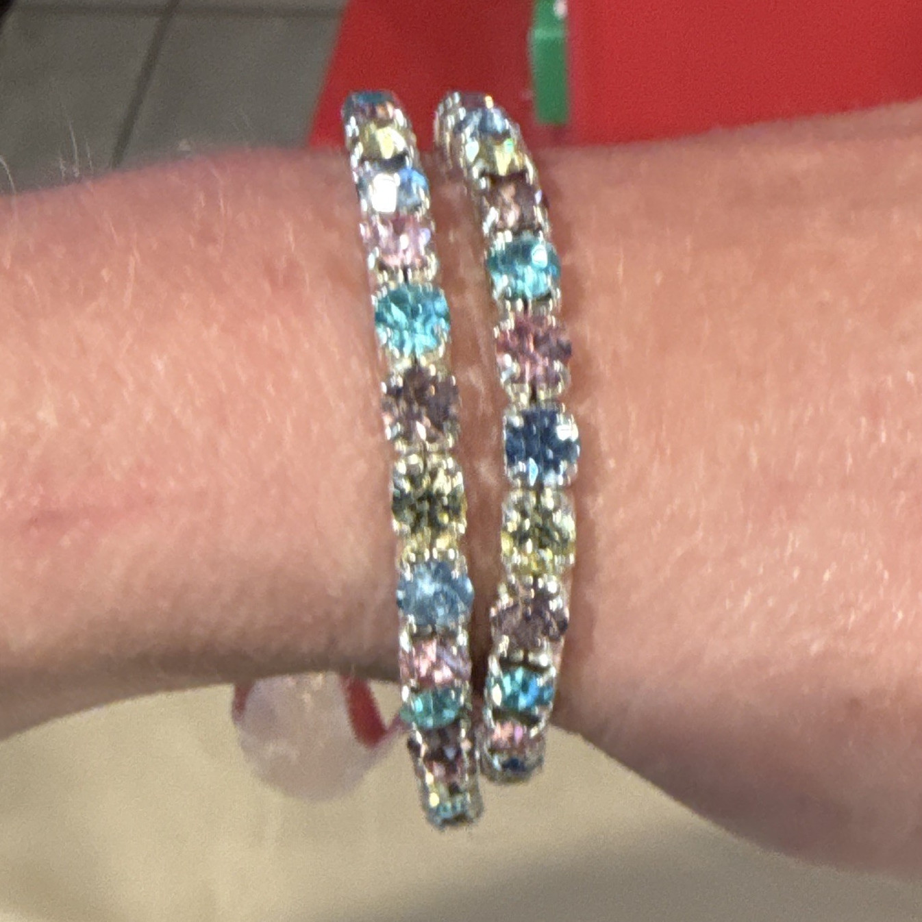 Set of 2 Multicolor Tennis Bangle Bracelets, Round Crystal, Slip-On, Stackable
