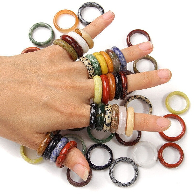 100pcs Wholesale Ring Jewelry Natural Agate Gemstone Mix Colorful Rings Lots