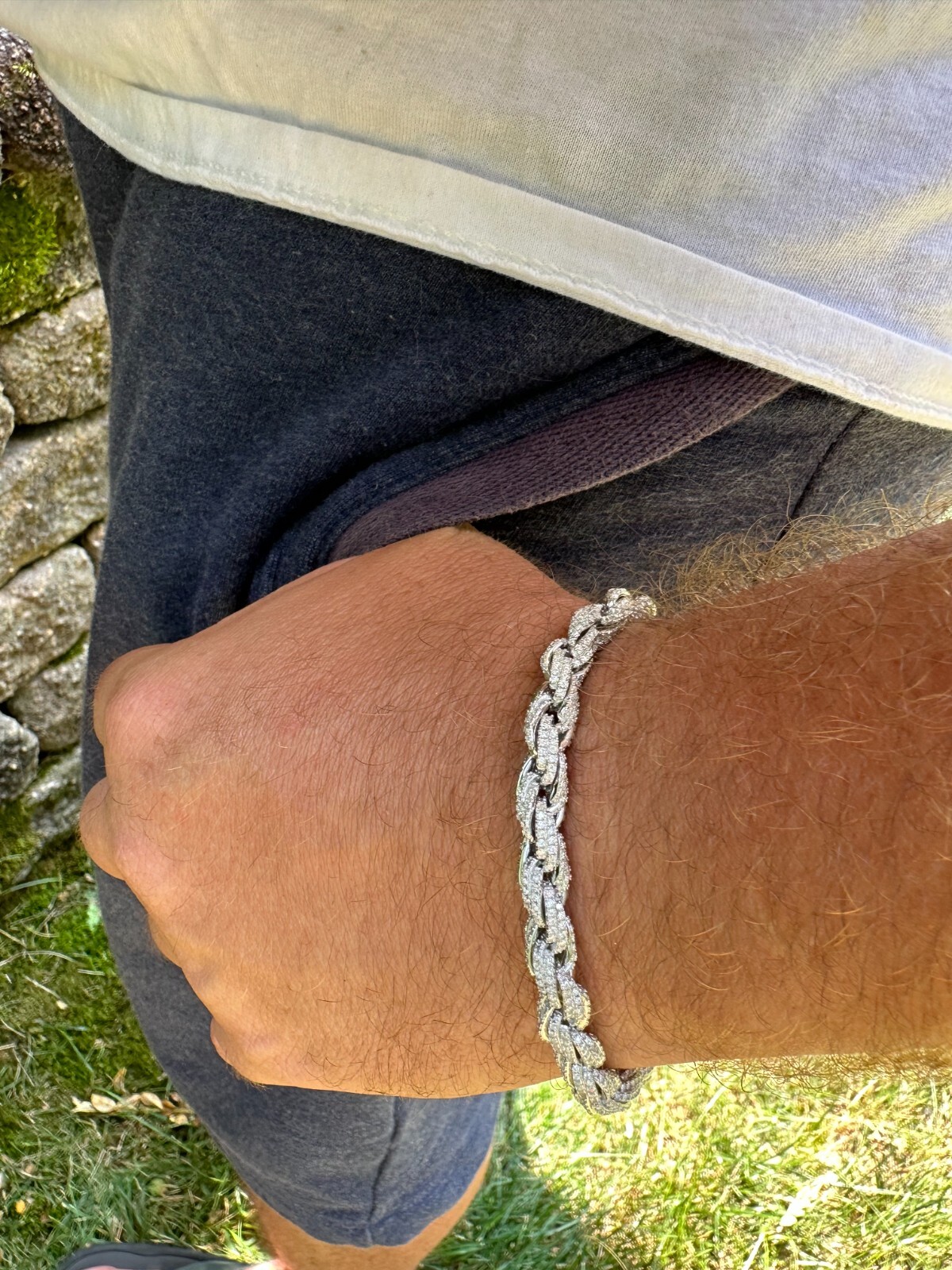 MOISSANITE Hip Hop Rope Bracelet Iced Real Solid 925 Sterling Silver 7.5mm Mens