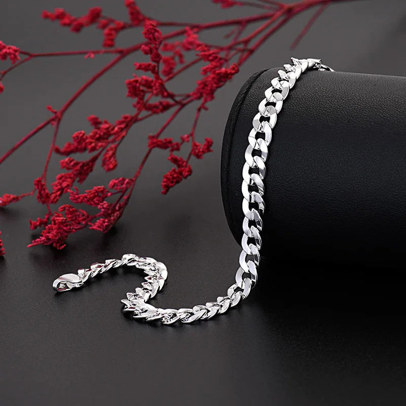Hot High Quality 925 Sterling Silver Charm 7MM Chain Bracelets Neckalces Jewelry