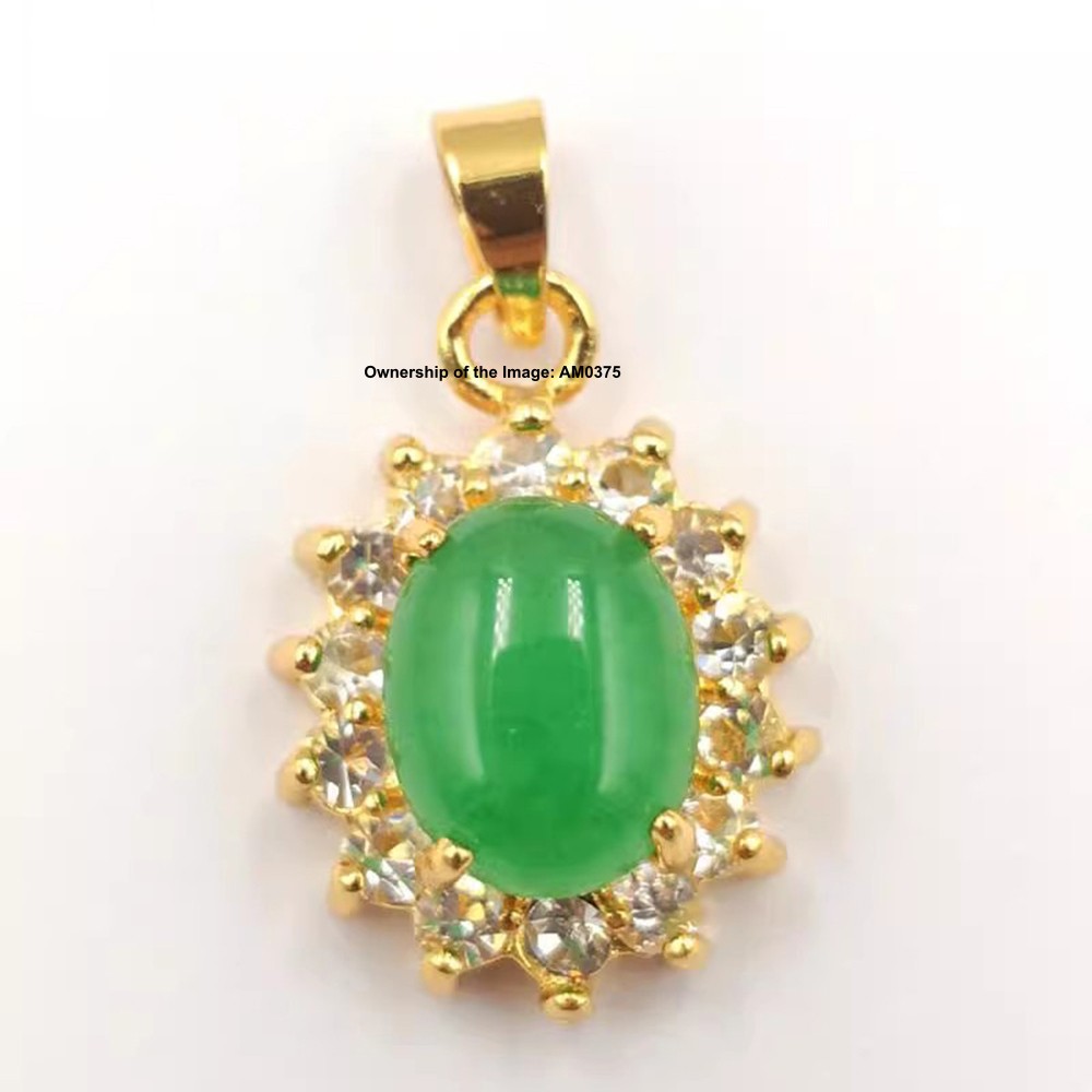 New Yellow Alloy Heating Jade Pendant Zircon Around Oval Jade Pendant 24mm H