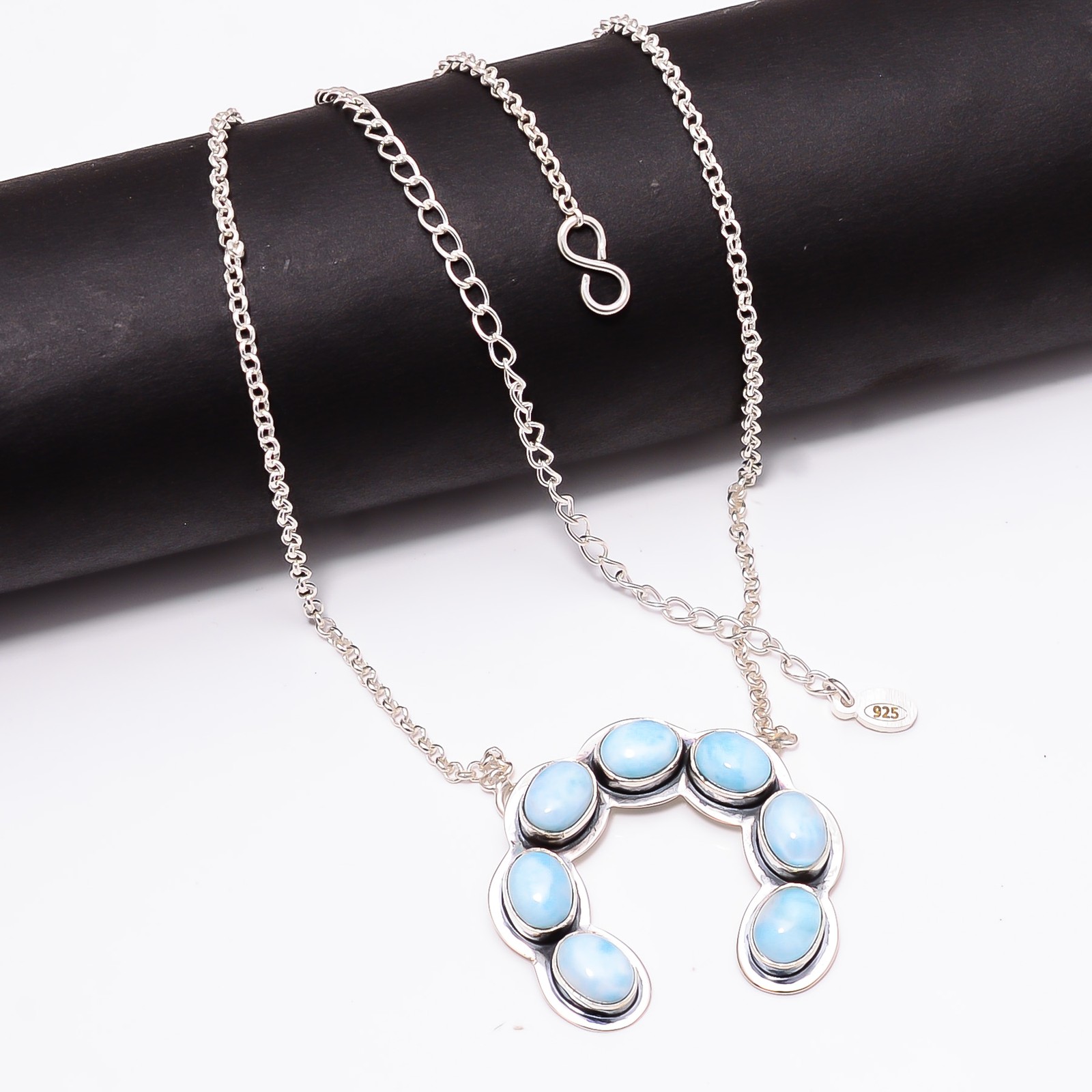 Larimar – Dominican Republic 925 Silver Horse Shoe Necklace 17-21″ Cp10921126013