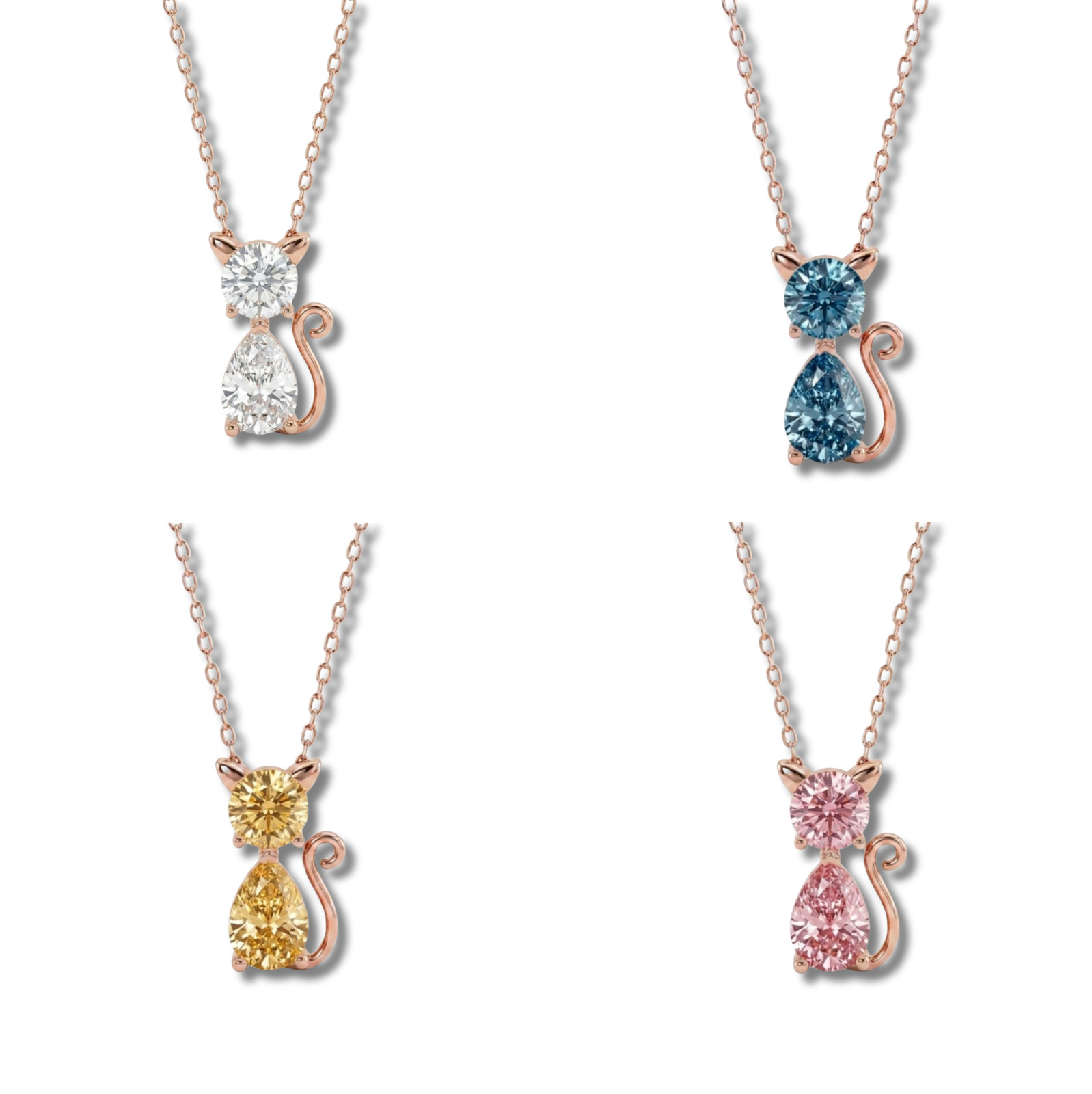 Multi Color Lab Grown Diamond Pendant & chain 14kt solid gold
