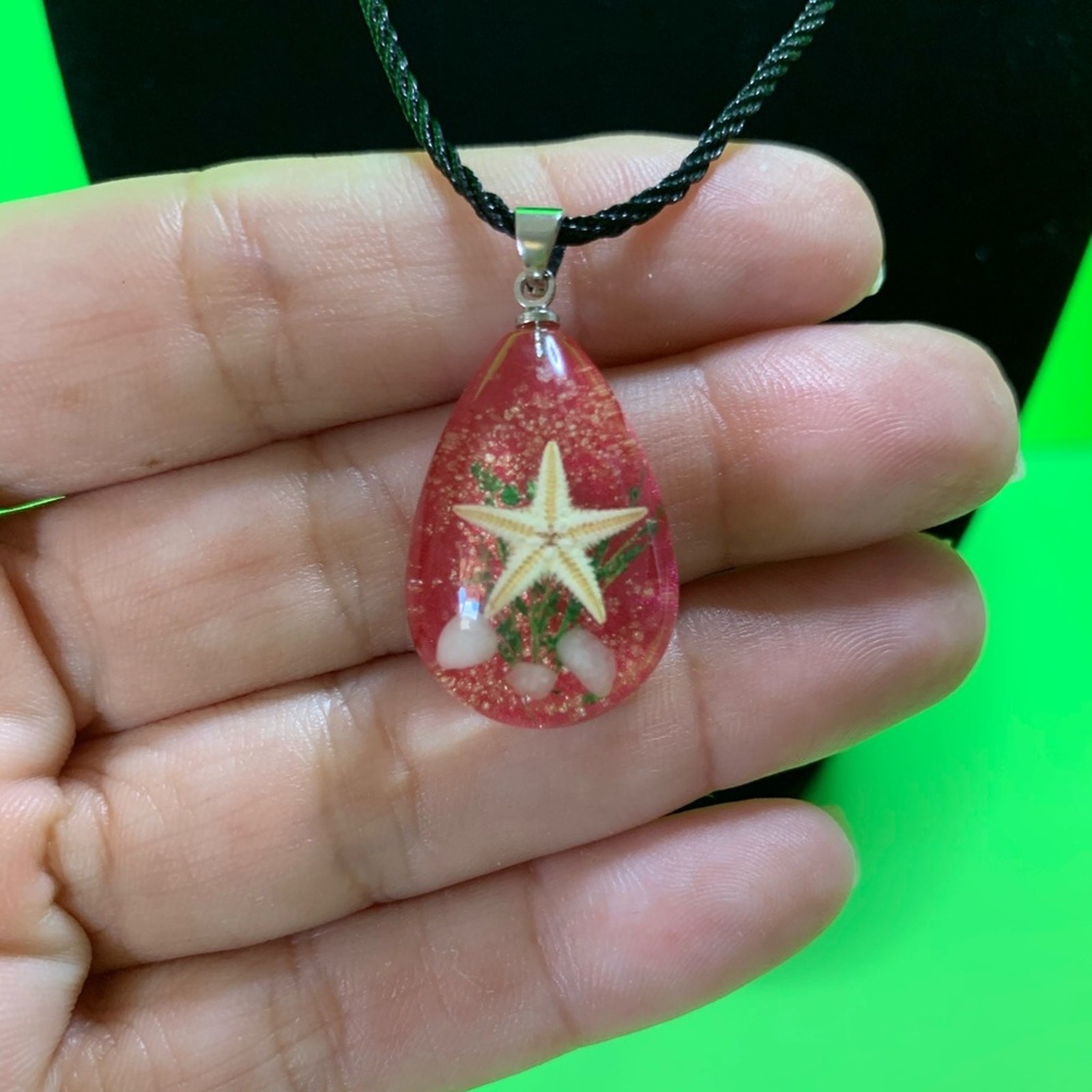 Starfish Red Acrylic Satin Cord Necklace NEW