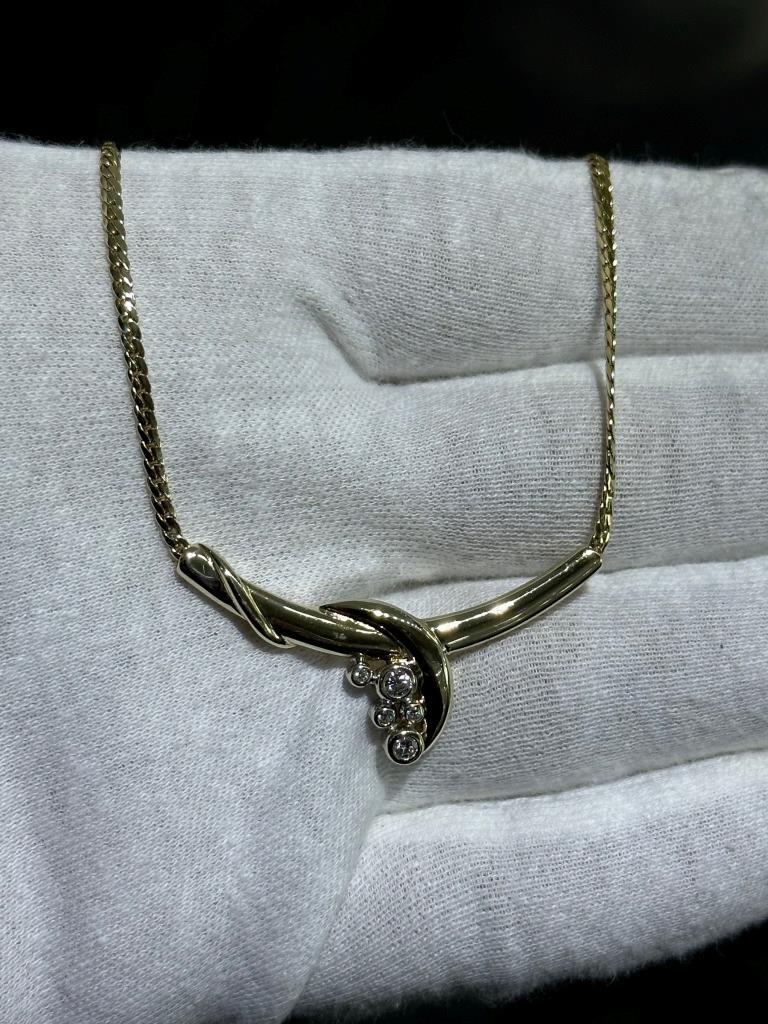 14k Solid Yellow Gold 18″ Length Diamond Halo Bar Design Chain Necklace 9.7 Gram