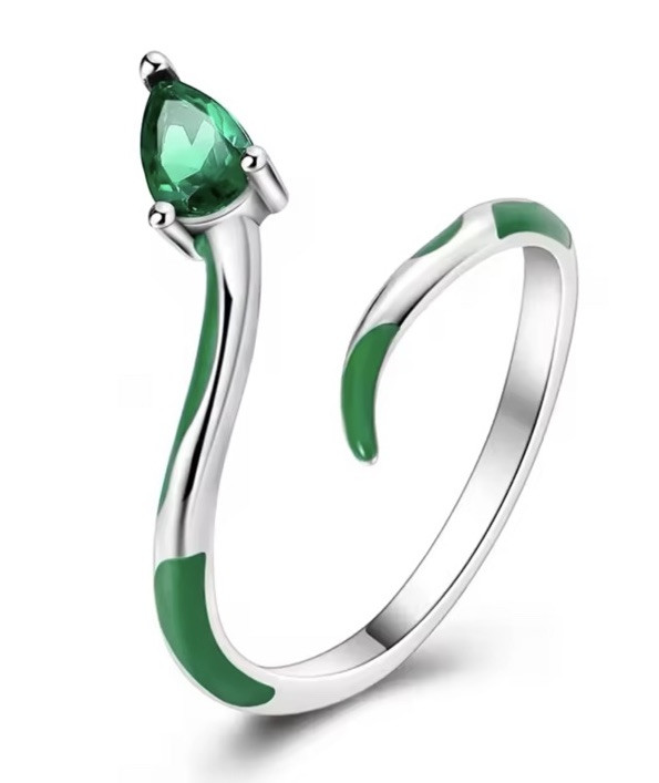 Adjustable Ring Green Emerald Snake Gift Good Quality Retro Silver S925