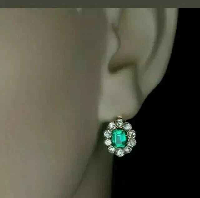 2.50Ct Emerald Simulated Green Emerald Drop Earrings In 14K Yellow Gold Plated
