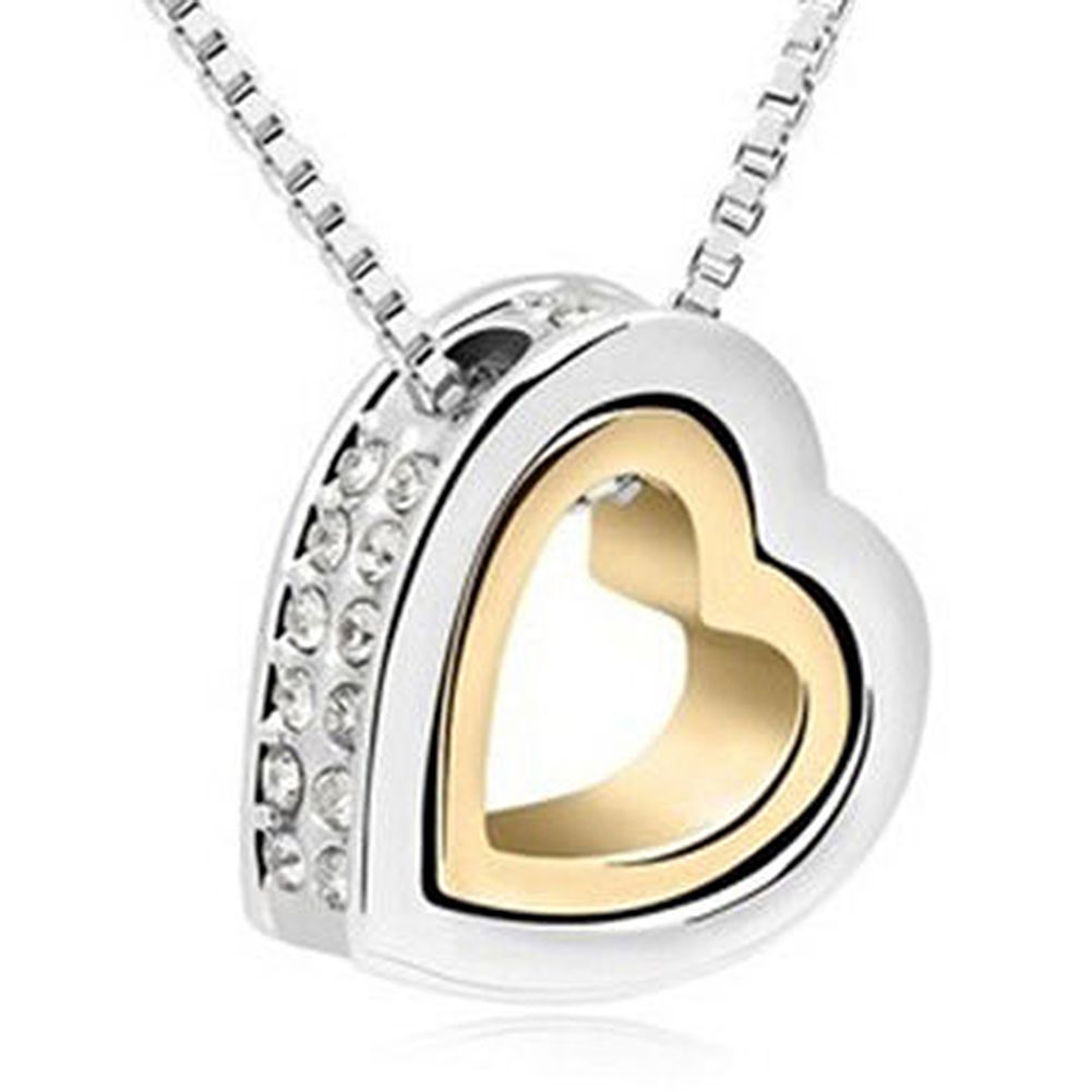 Women’s Original Swarovski Elements Silver & Gold Necklace G4Love Crystals Heart