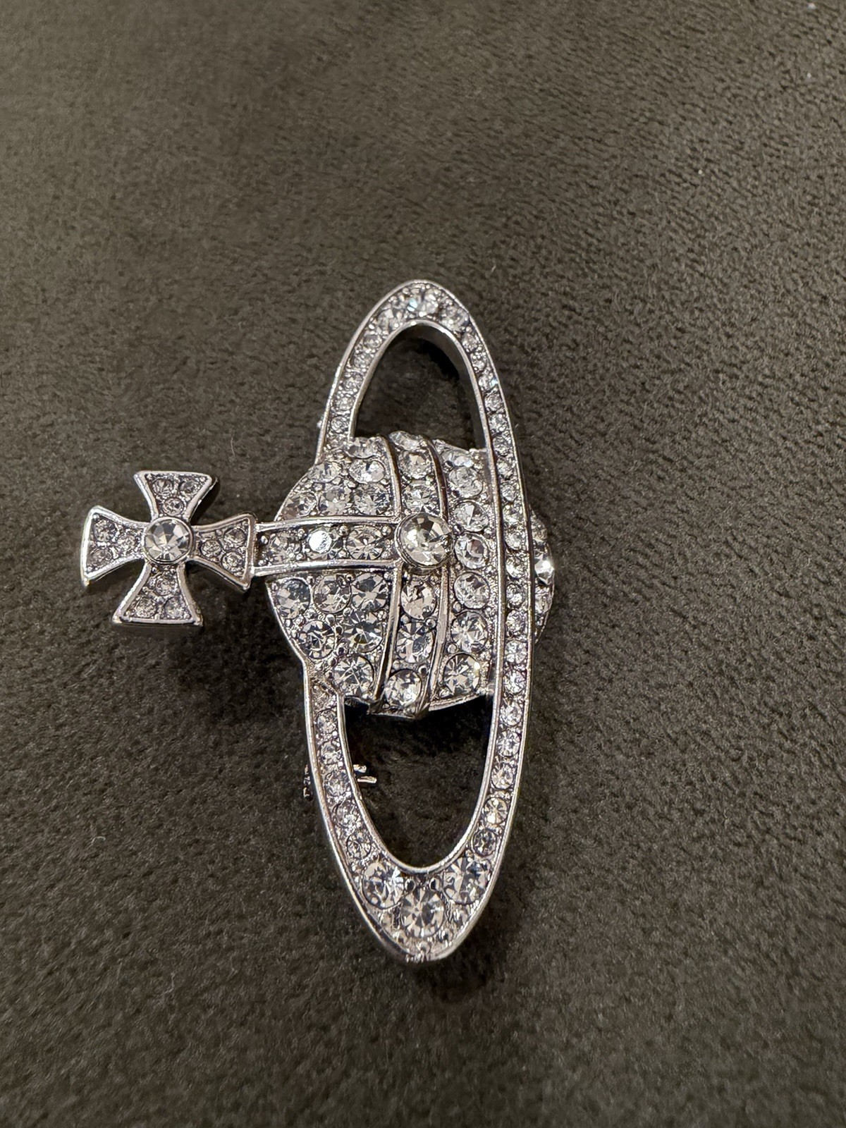 Vivienne Westwood Crystal Orb Brooch Pin Silver Tone Rhinestone Authentic 2”