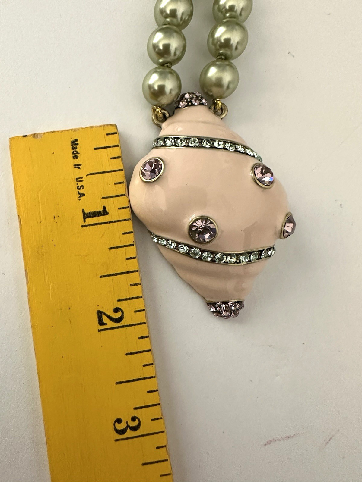HEIDI DAUS Pink Rhinestone Enamel Seashell With Faux Pearl Sage Green Necklace