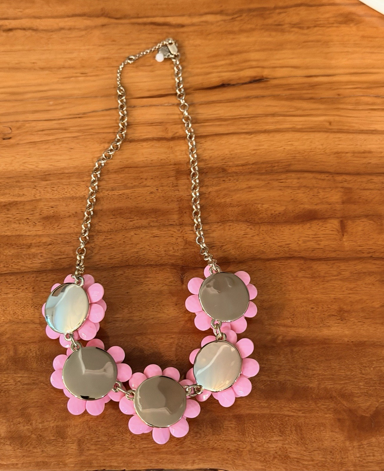 J.Crew Pink Flower Statement Necklace Rhinestone Centers Gold Tone Bib Necklace