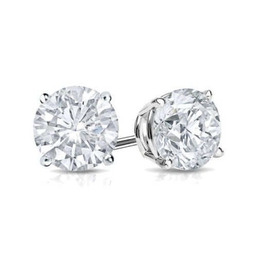5Ct Round Simulated Diamond Stud Earring Solid Silver 14K Gold Plated Men Women