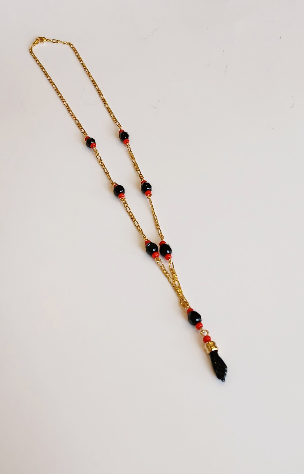 18K GOLD FILLED CADENA DE AZABACHE/AZABACHE(FIGA HAND NECKLACE FIGARO 22″ 0.24oz