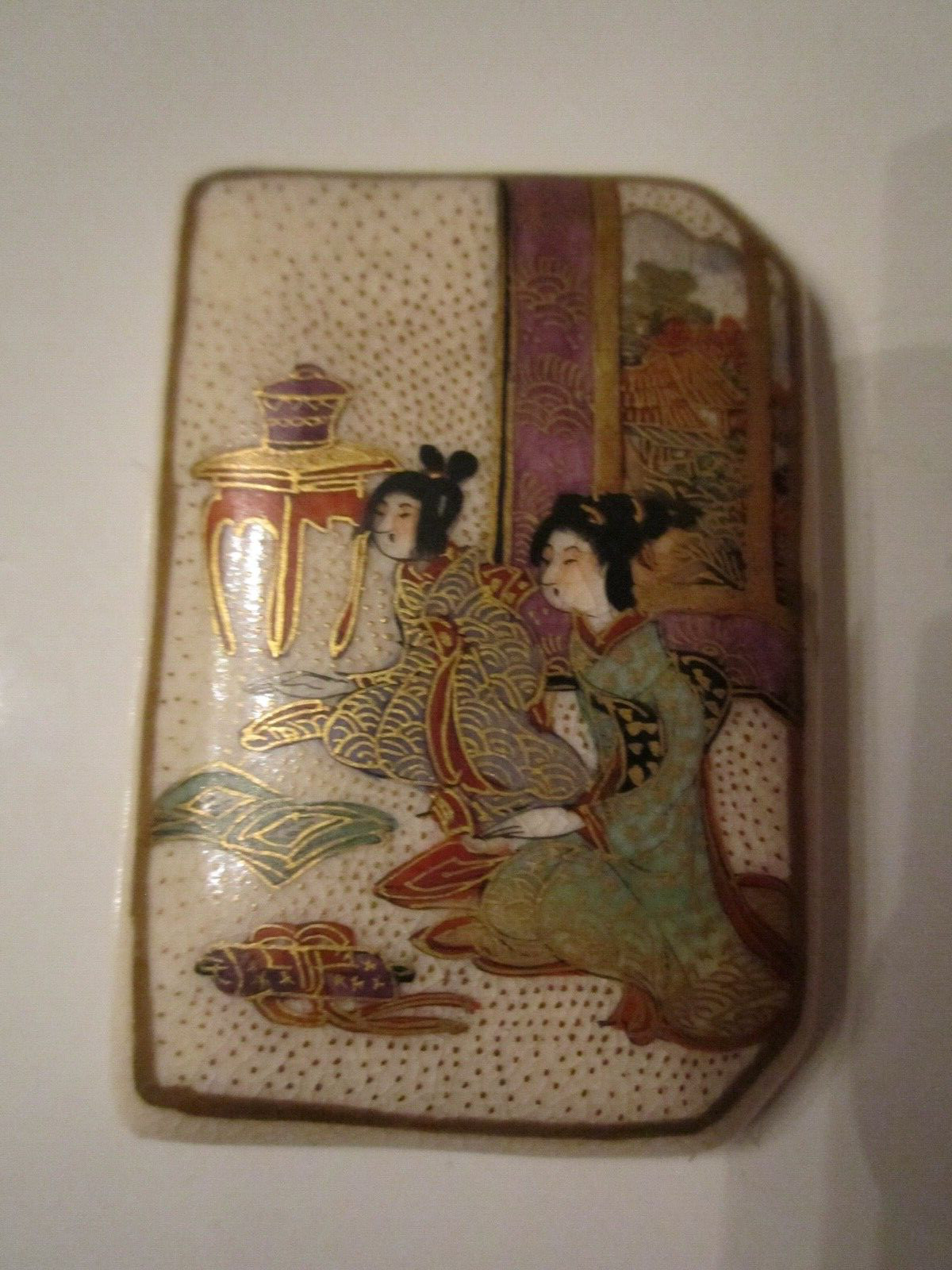 HAND PAINTED ASIAN ART SCENE ON STONE – 1 7/8″ X 1 1/4″ – SC-1
