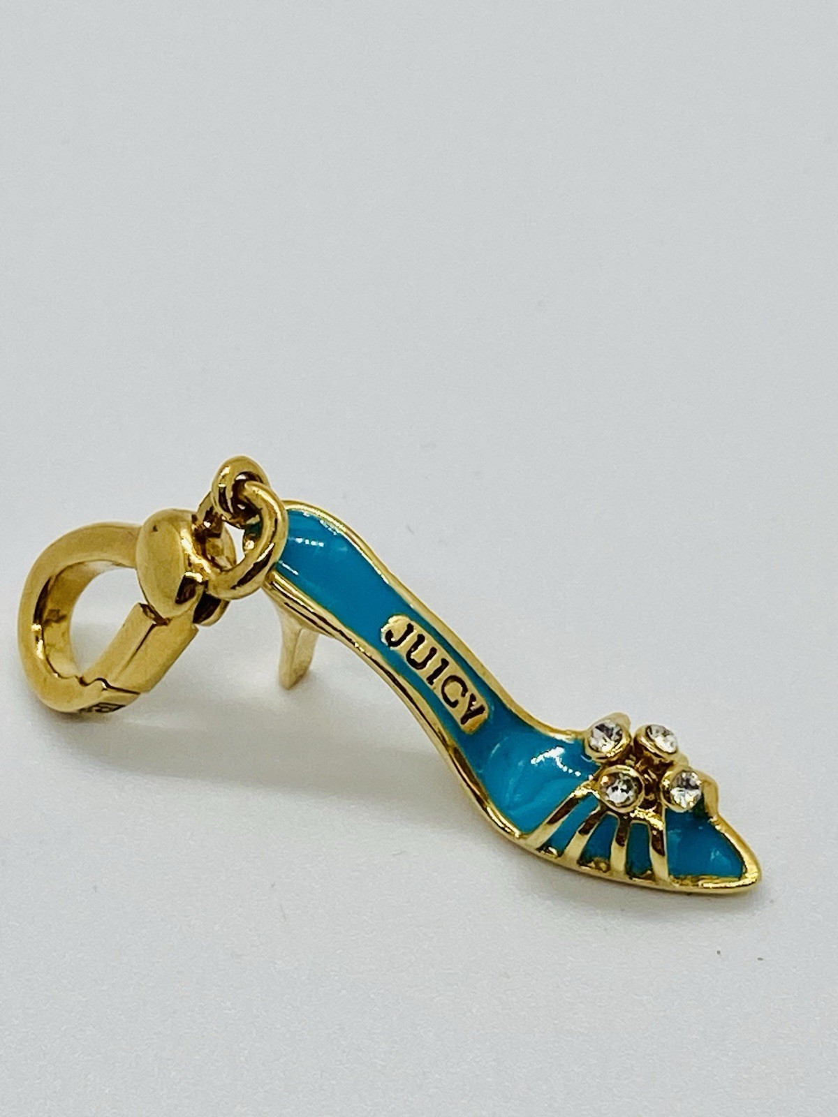 Juicy Couture Charm Heel Evening Shoe Turquoise Teal Gold W/Crystal Details