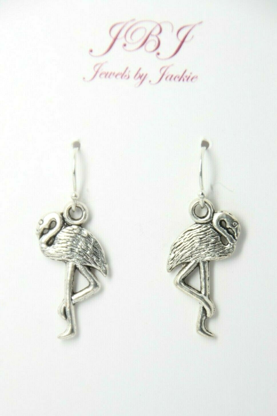 Flamingo Charm Earrings 925 sterling silver hooks pewter charms Bird theme
