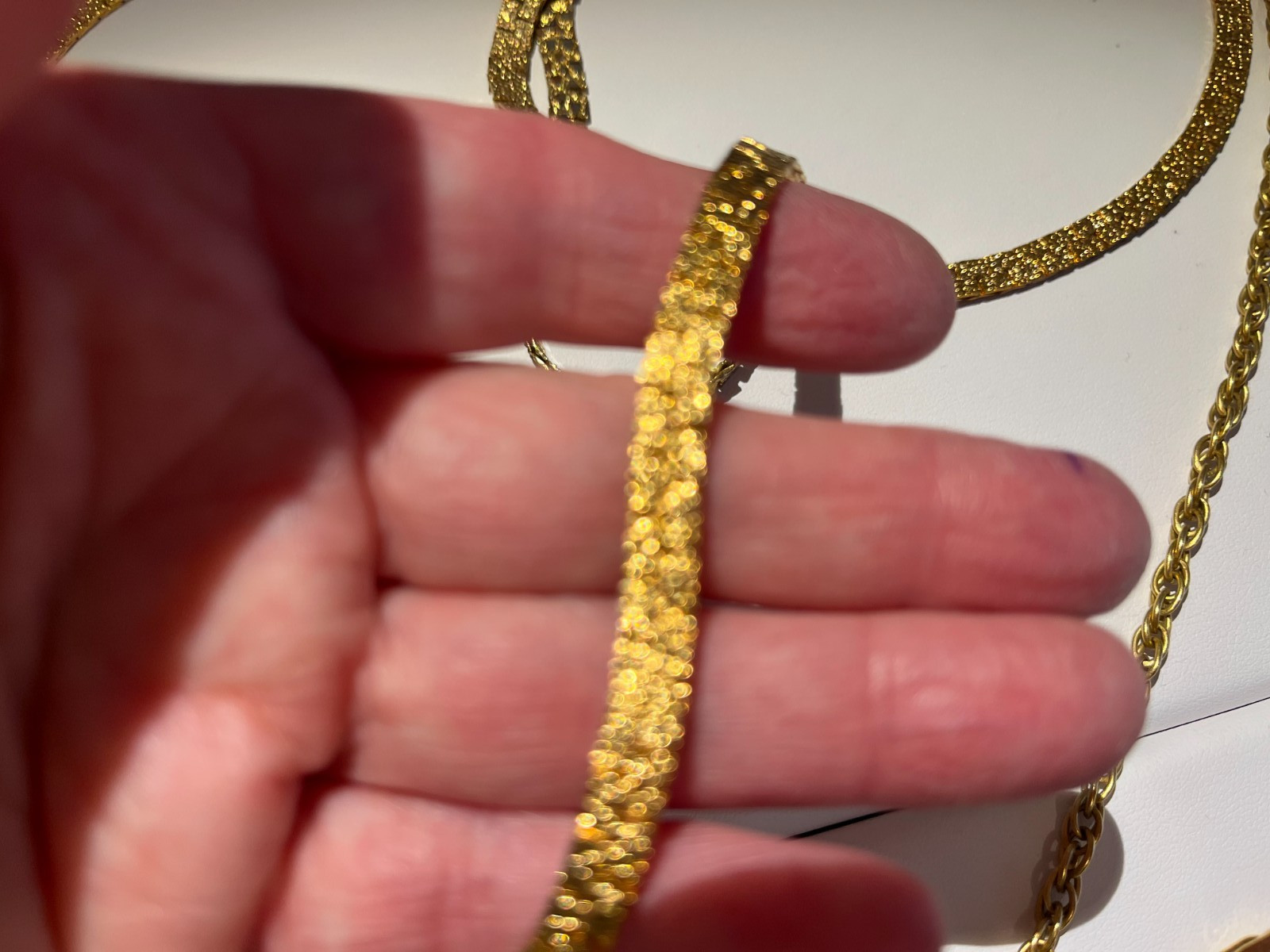 5 Gold Tone Chain Necklaces Bracelet & Heart Pendant 7.5″ – 36″ Clean Nice